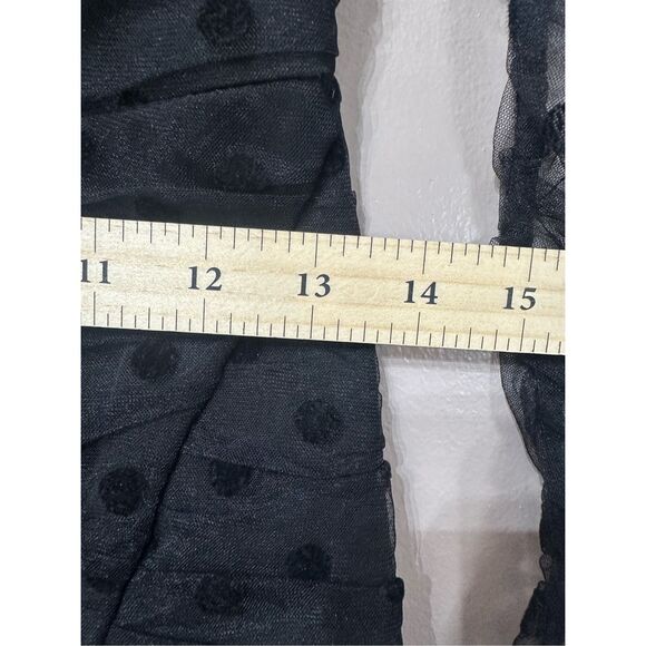 NWOT Hello Molly Meet Me At The Bar Ruched Sheer Dotted Sleeve Black Mini Dress - Picture 10 of 14